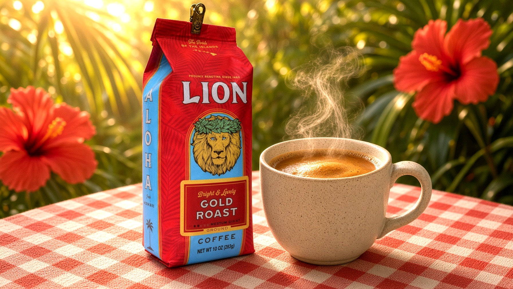 Lion Gold roast and a hot cup
